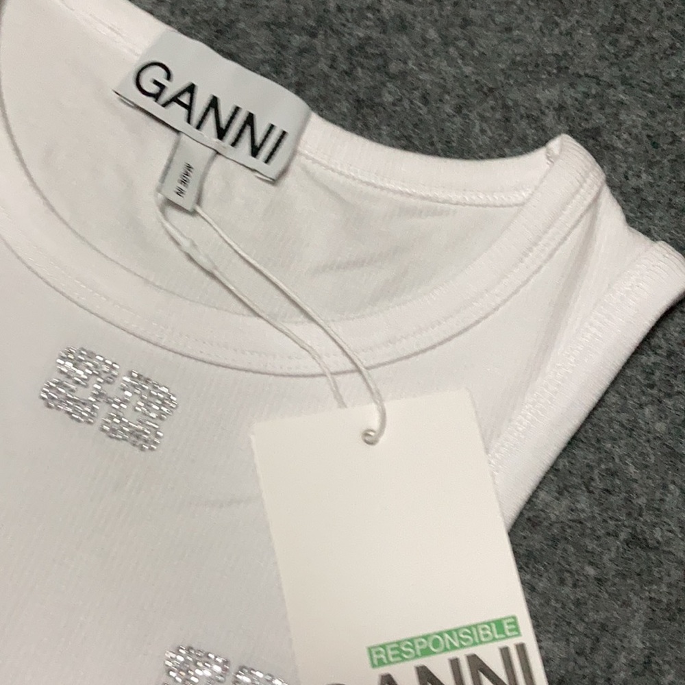 Ganni White Sleeveless Top with Silver Accents - Picture 2 of 6